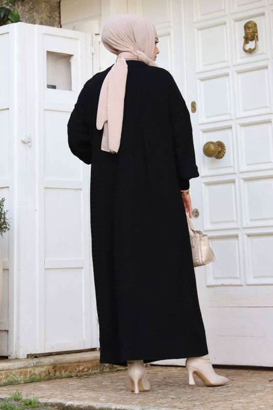 Zikzak Desenli Triko Elbise TSD240215 Siyah - 5