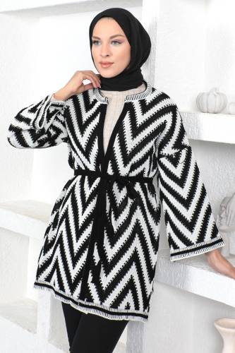 Zikzak Desenli Triko Hırka TSD230349 Siyah 