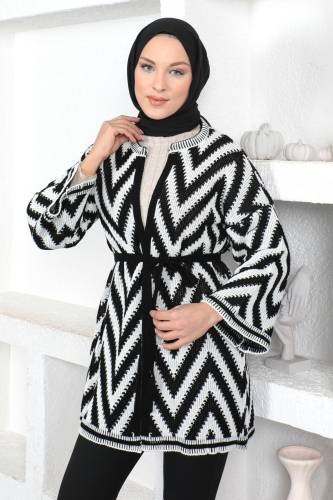Zikzak Desenli Triko Hırka TSD230349 Siyah - 4