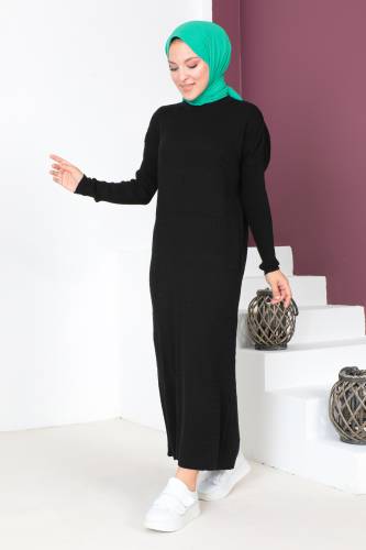 Zincir Desenli Triko Elbise TSD230714 Siyah - 3
