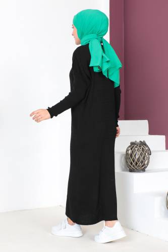 Zincir Desenli Triko Elbise TSD230714 Siyah - 5