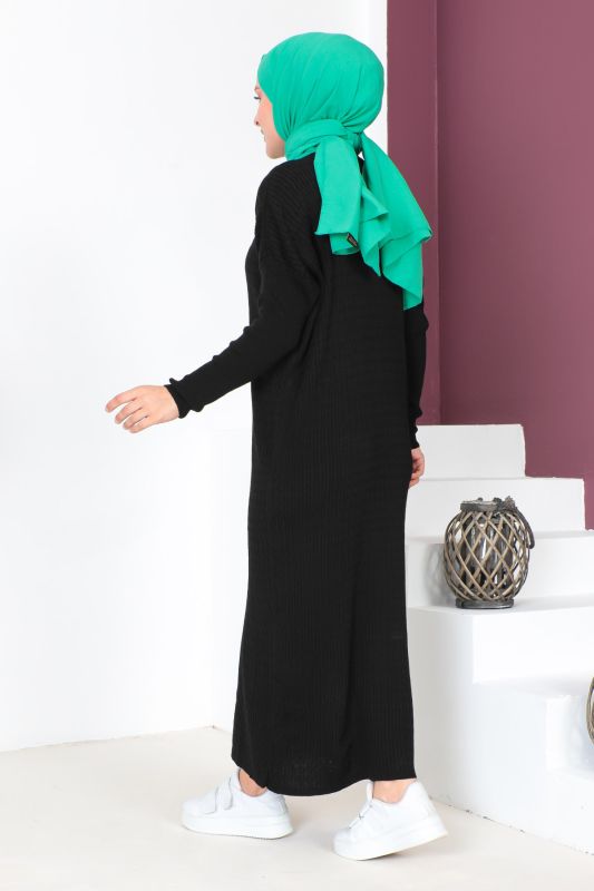 Zincir Desenli Triko Elbise TSD230714 Siyah - 5