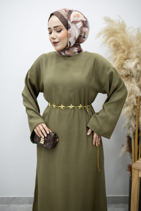 Zincir Kemerli Elbise TSD260191 Haki - 3
