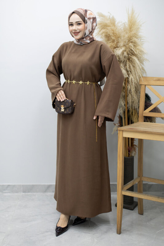 Zincir Kemerli Elbise TSD260191 Kahverengi - 2