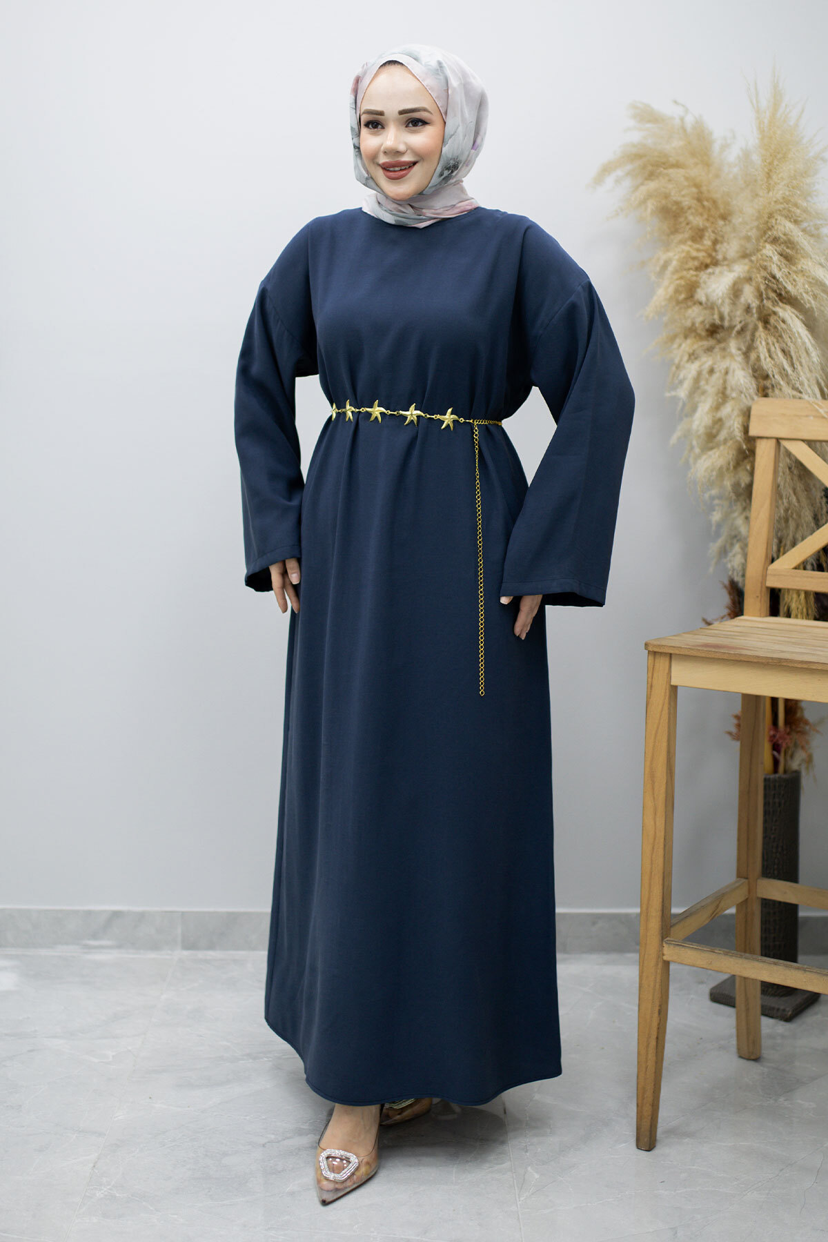 Zincir Kemerli Elbise TSD260191 Lacivert