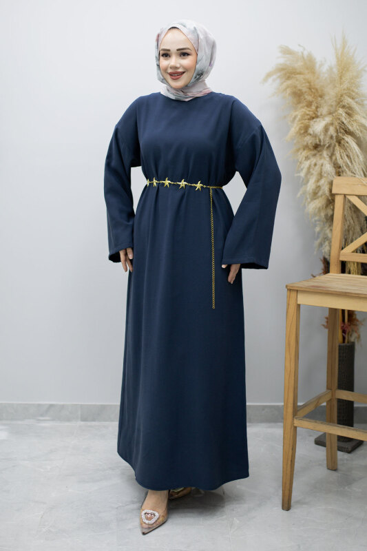 Zincir Kemerli Elbise TSD260191 Lacivert - 2
