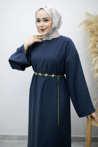 Zincir Kemerli Elbise TSD260191 Lacivert - 3