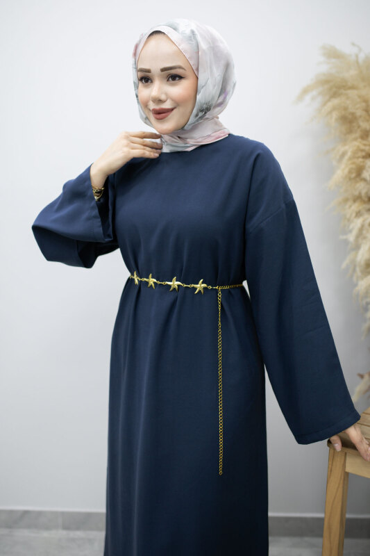 Zincir Kemerli Elbise TSD260191 Lacivert - 3