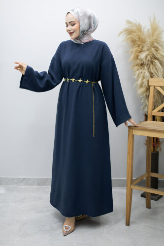 Zincir Kemerli Elbise TSD260191 Lacivert - 5