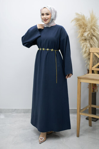 Zincir Kemerli Elbise TSD260191 Lacivert - 6