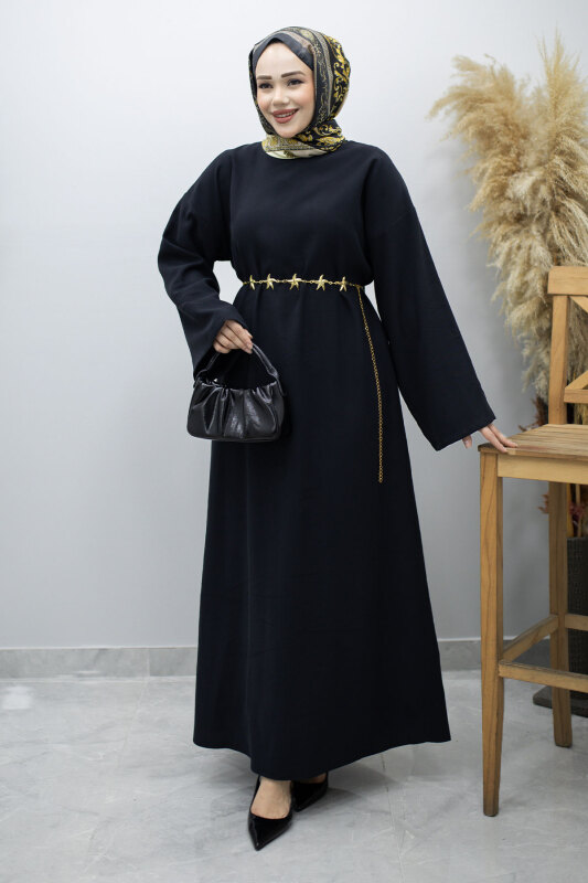 Zincir Kemerli Elbise TSD260191 Siyah - 2