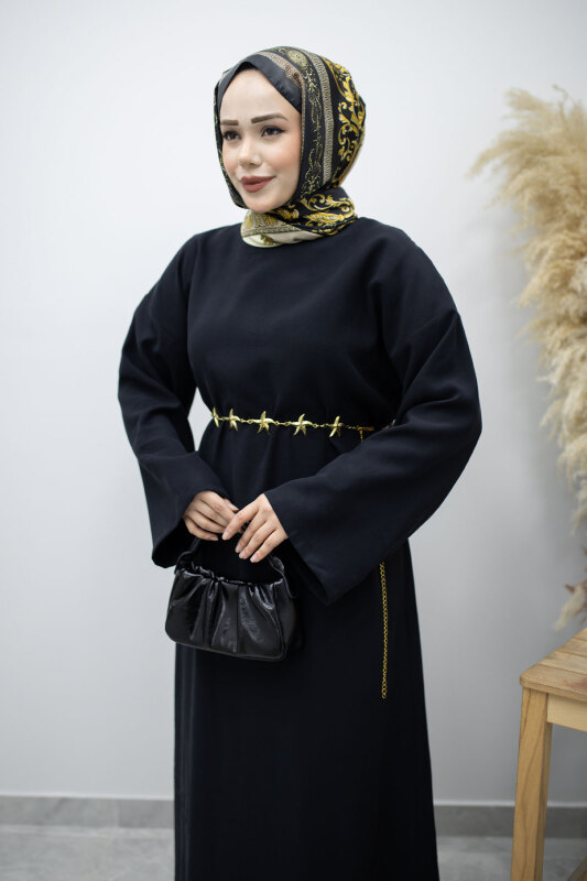 Zincir Kemerli Elbise TSD260191 Siyah - 3