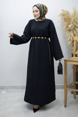 Zincir Kemerli Elbise TSD260191 Siyah - 6