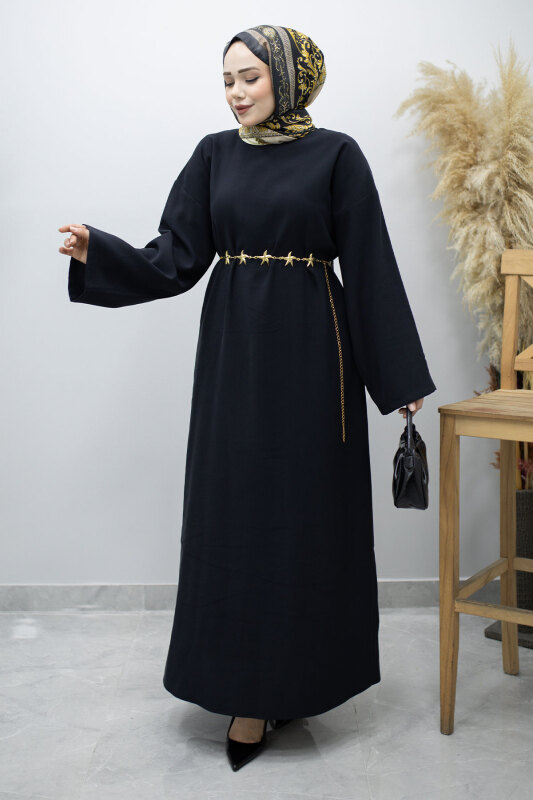 Zincir Kemerli Elbise TSD260191 Siyah - 6